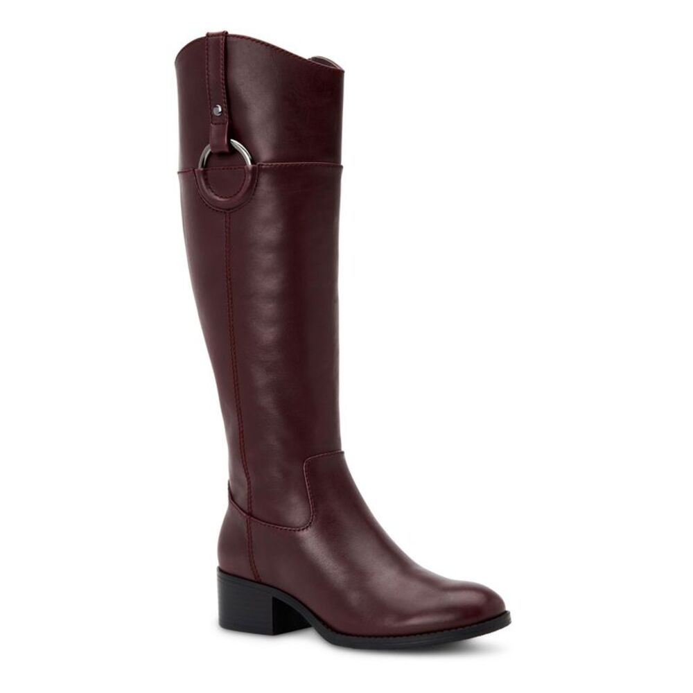 ALFANI Womens Brown Wide Calf Stacked Heel Zip-Up Leather Riding Boot 6
